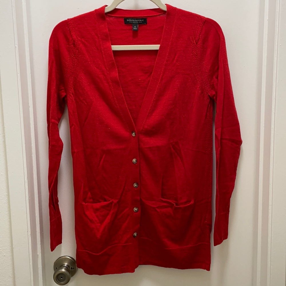 Banana Republic 100% Merino Wool Red Cardigan